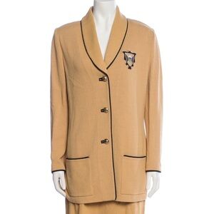 ST. JOHN Santana Knit Logo Embroidered Patch Crest Longline Jacket Blazer Size 4